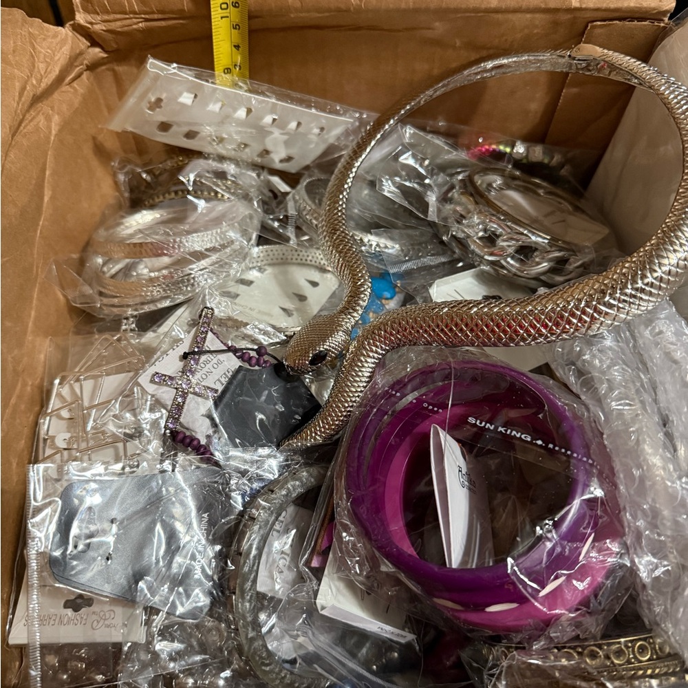 Bulk lot of necklaces, bracelets, earrings with Silver, Gold, Wood, Acrylic